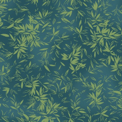 Koi Pond Graphic Bamboo Leaves Green Yardage