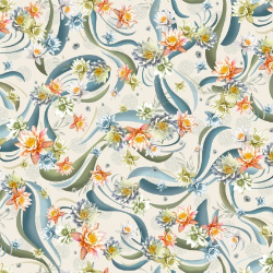 Koi Pond Water Lilies Ecru Yardage