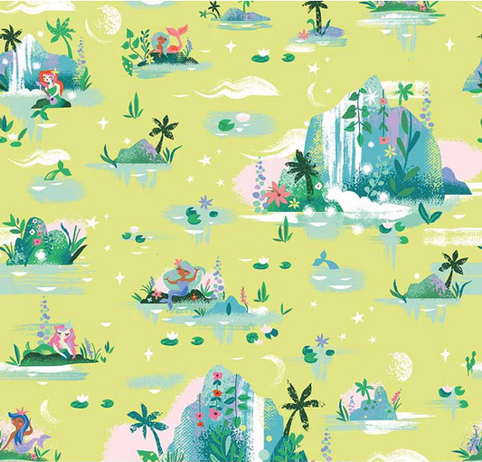 Forever Neverland Mermaid Lagoon Lemongrass Yardage