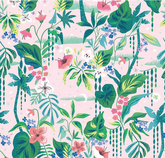 Forever Neverland Tropical Floral Pink Yardage