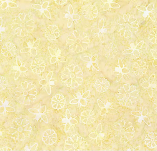 Batiks Hand Dyes Watercolor Daisies Yellow Cream Yardage