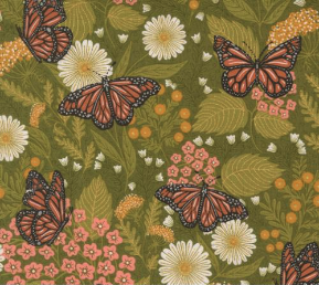 Bee Garden Florals Butterfly Metallic Ivy Yardage