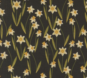 Bee Garden Daffodils Metallic Black Yardage