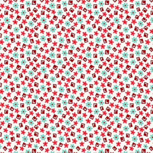 Nana Mae 8 Geometric Red/Aqua Fabric