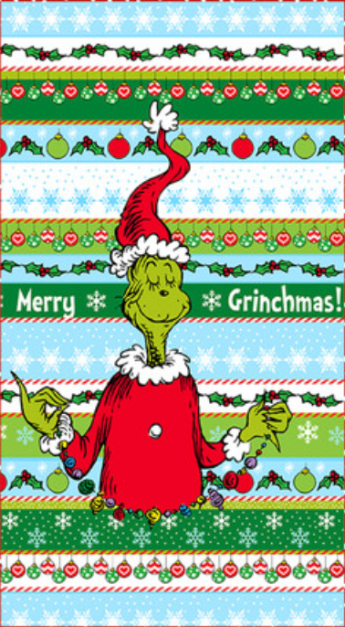 How the Grinch Stole Christmas Holiday Stripe Dr. Seuss Panel 24" x 44"