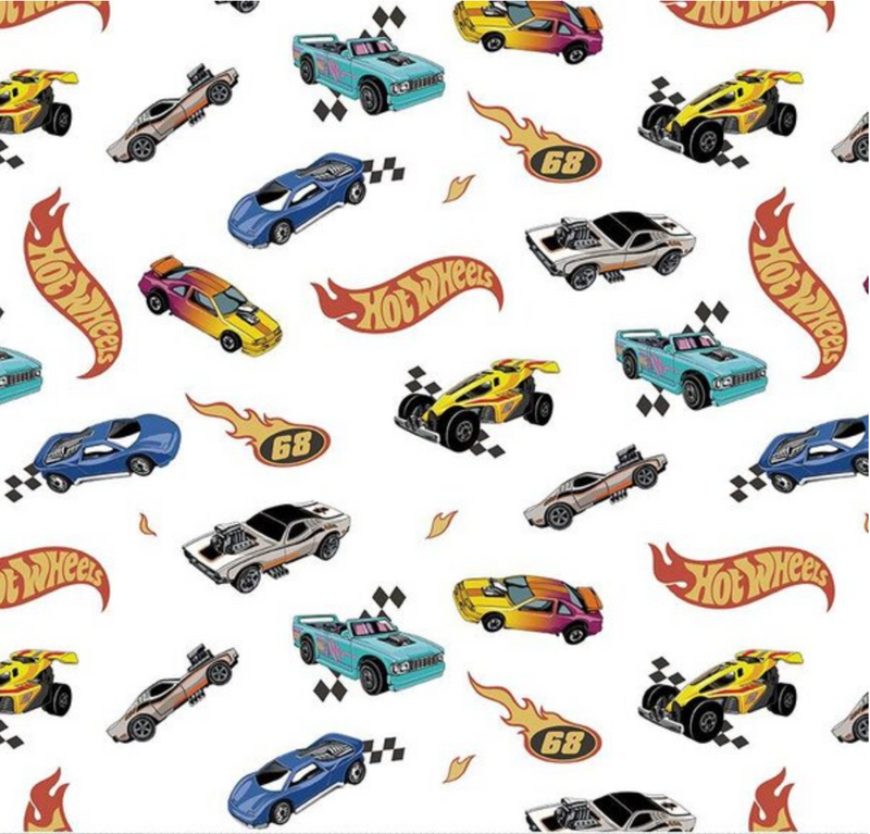 Flannel Hot Wheels Made to Race  White Yardage