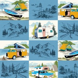 Retro Road Trip ENJOY THE JOURNEY DCX12085-BLUE-D yardage