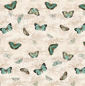 En Bleu Digital Tossed Butterflies Light Cream Yardage