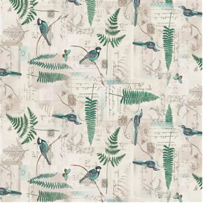 En Bleu Digital Bird Collage Light Khaki Yardage