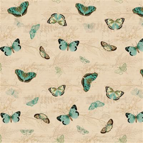 En Bleu Digital Tossed Butterflies Light Khaki Yardage