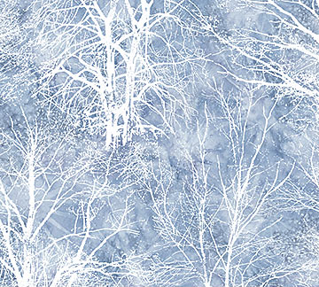 Winter Jays White Trees Mid Blue Yardage