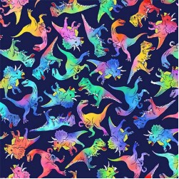 Dino Pizza Party RAINBOW DINOSAUR DCX12197-NAVY-D yardage