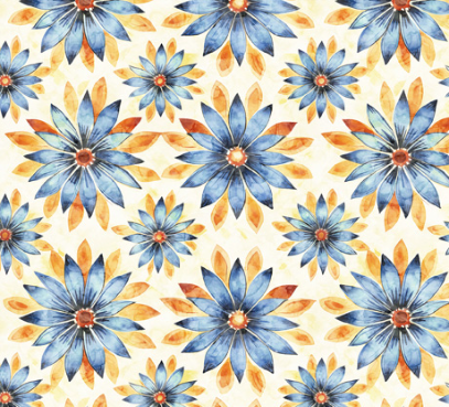 Midnight Blooms Geo Floral Blue Yardage