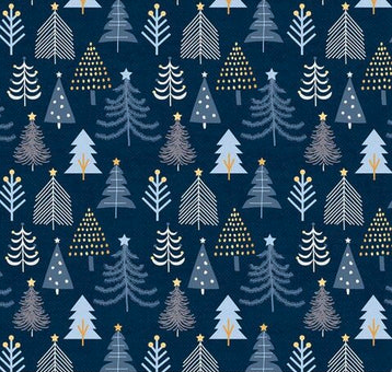 Christmas Shimmers Christmas Tree Dark Blue Yardage