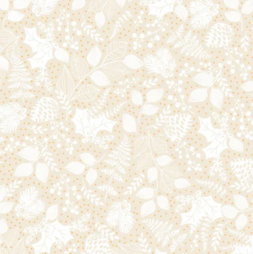 Christmas Shimmers Leaves Cream Yardage