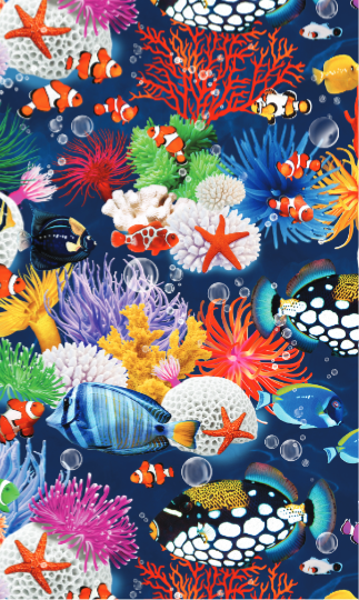 Ocean Story Fish and Reef Navy Yardage