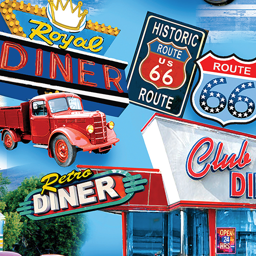 America's Highway American Diners Blue Fabric