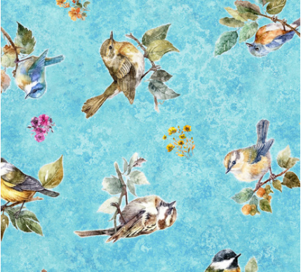 Birdsong Bird Toss Aqua Fabric