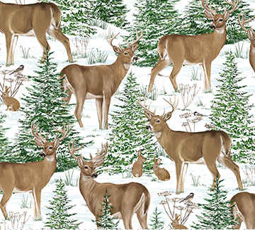Woodland Woolies Flannel Reindeer White Fabric