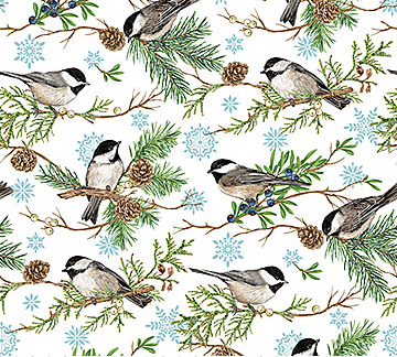 Woodland Woolies Flannel Bird White Fabric