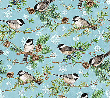 Woodland Woolies Flannel Bird Light Blue Fabric