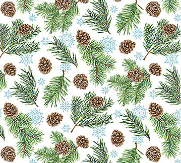 Woodland Woolies Flannel Pinecone White Fabric