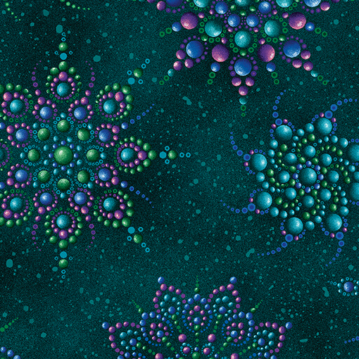 On Dragonfly Wings Beaded Medallion Dark Teal Fabric