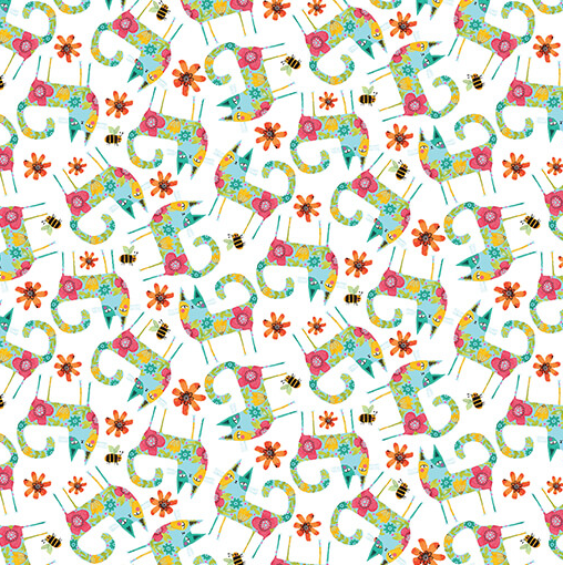 Garden Cats Patterned Cats Teal/Multi 1634885B Fabric