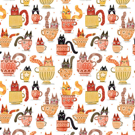 Garden Cats Teacup Cats Orange/Multi 1634737B Fabric