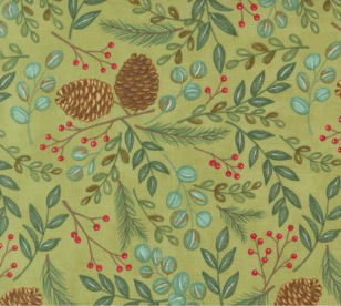 Winter Friends Nature Leaves Pine Cones Holly Fabric
