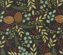 Winter Friends Nature Leaves Pine Cones Charcoal Black Fabric