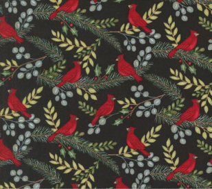 Winter Friends Cardinals In The Tree Charcoal Black Fabric