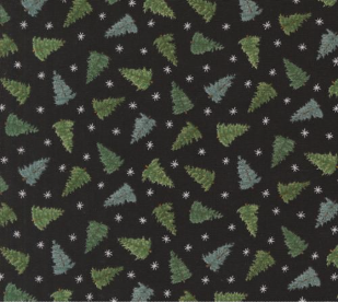 Winter Friends Tossed Trees Charcoal Black Fabric