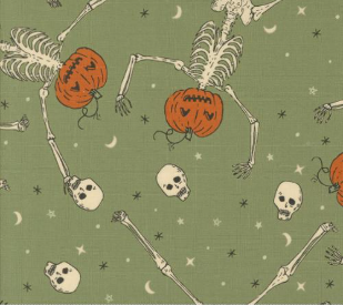 Home Sweet Haunt Dancing Pumpkins Novelty Skeleton Pumpkin Moss Fabric