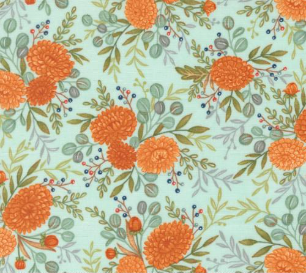 I Love Fall Most of All Fall Florals Aqua Fabric