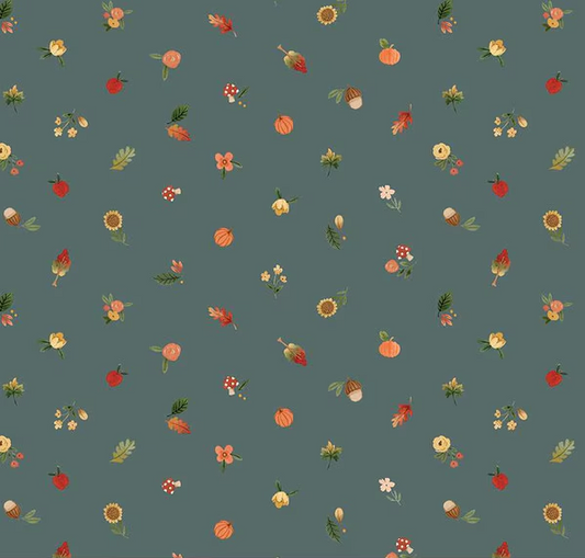 Happy Fall Days Fall Things Teal Fabric