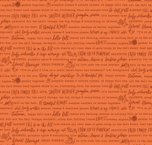 Happy Fall Days Autumn Words Orange Fabric