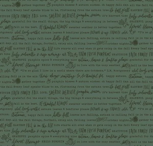 Happy Fall Days Autumn Words Green Fabric