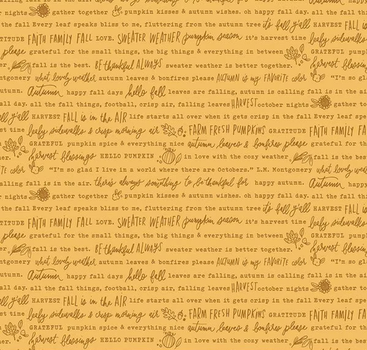 Happy Fall Days Autumn Words Gold Fabric