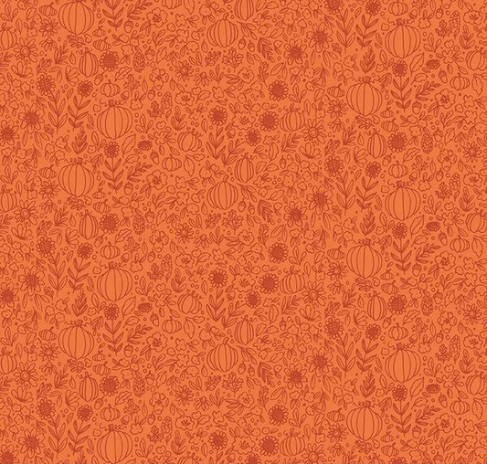 Happy Fall Days Floral Outline Orange Fabric