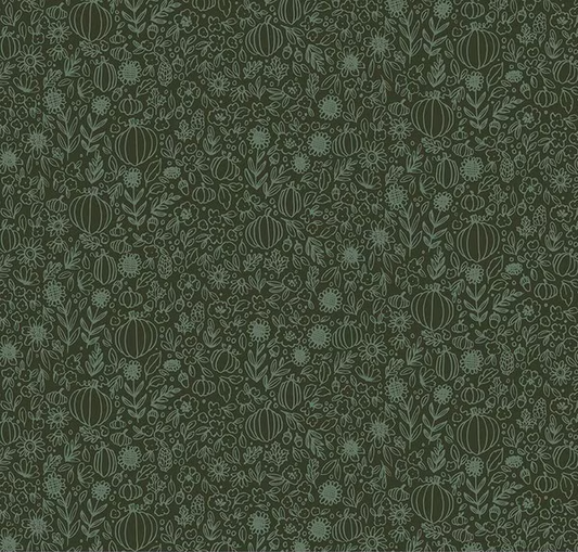 Happy Fall Days Floral Outline Hunter Fabric
