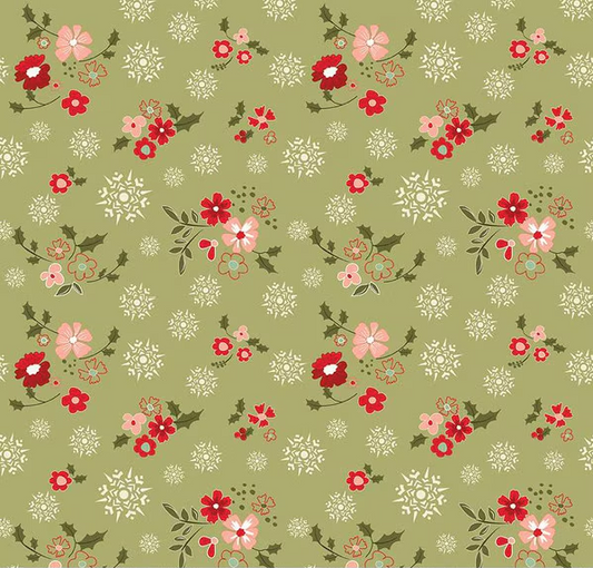 Glisten Winter Flowers Olive Fabric