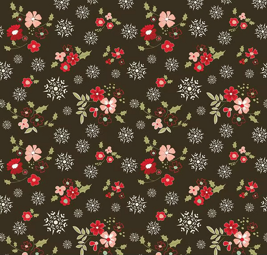 Glisten Winter Flowers Mocha Fabric
