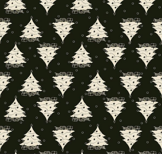 Classic Christmas Trees Black Fabric