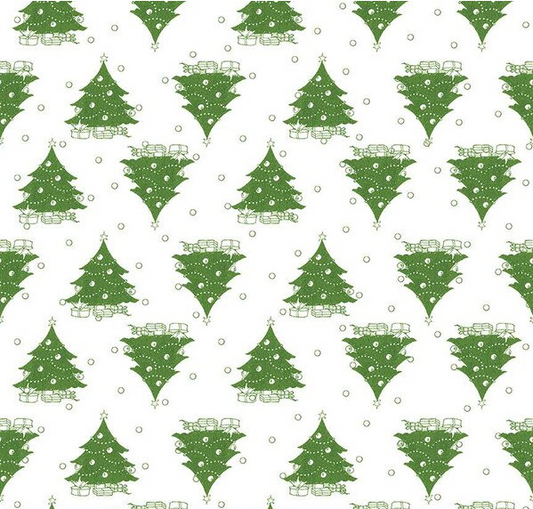Classic Christmas Trees White Fabric