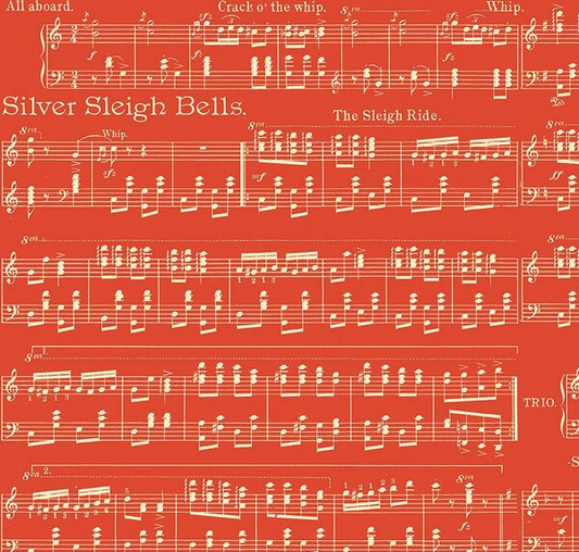 Classic Christmas Sheet Music Red Fabric