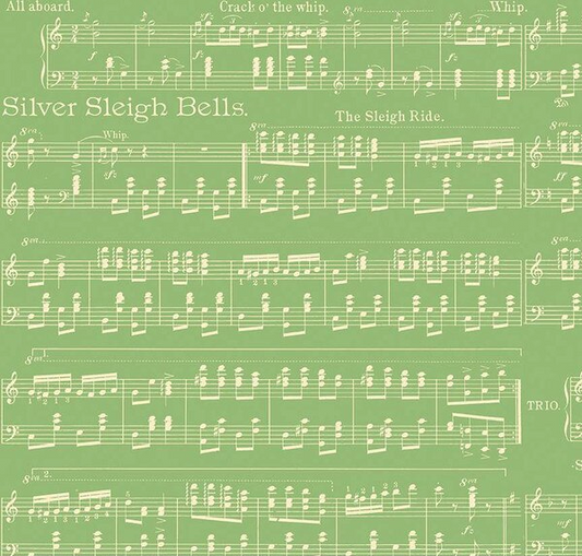 Classic Christmas Sheet Music Green Fabric
