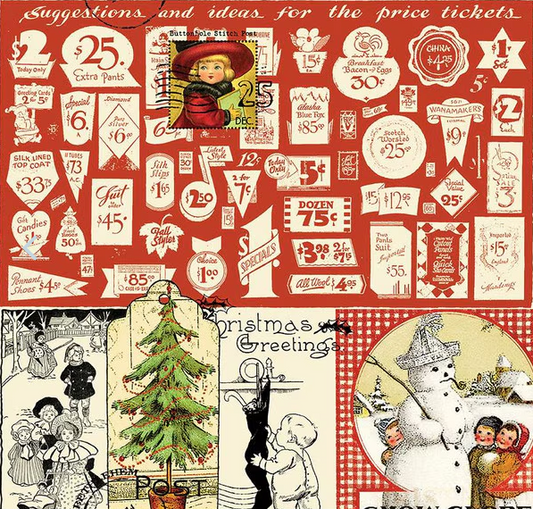 Classic Christmas Christmas Collage Parchment Fabric