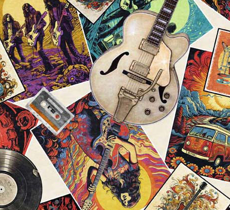Rock N Roll Fantasy Rock Stars & Guitars Toss Fabric
