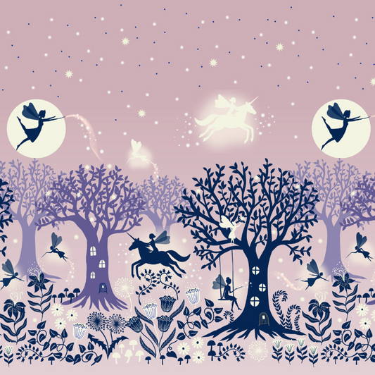 Glow Fairies Fairy Glow Double Edge Border Pink Fabric
